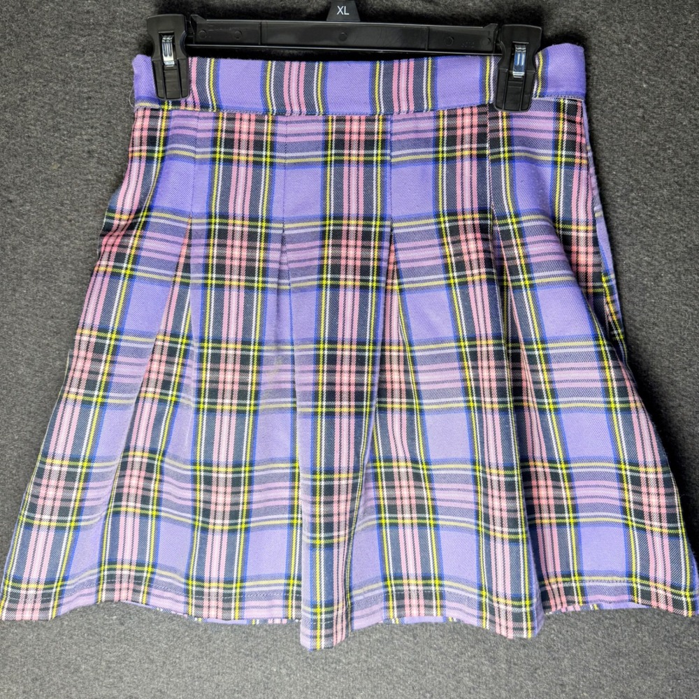 Womens M Purple Plaid‎ Pleated Preppy Mini Skirt Checkered Schoolgirl Clueless